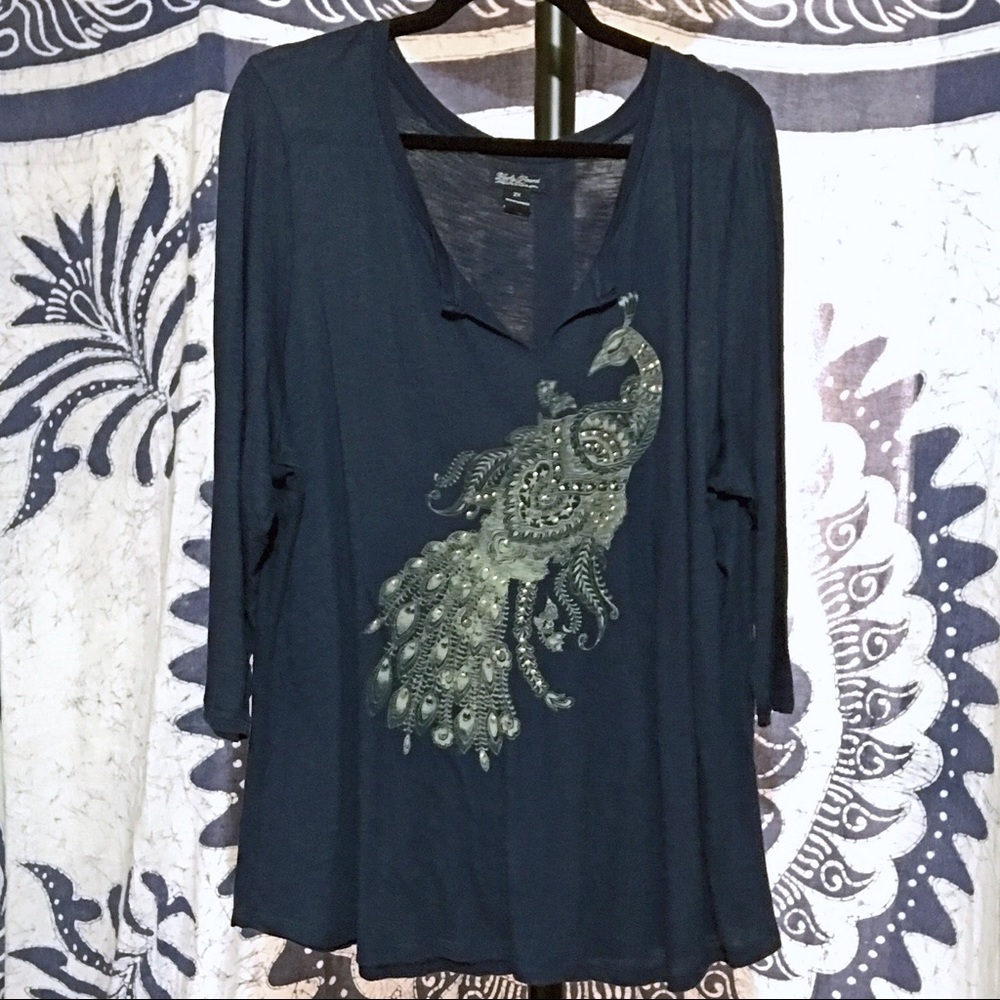 Lucky Brand Studded Peacock Tee 2X